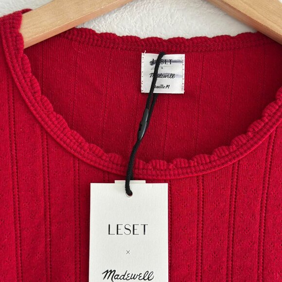 Madewell x LESET Pointelle Slim-Fit Tee in Red, Size Medium - Picture 3 of 5